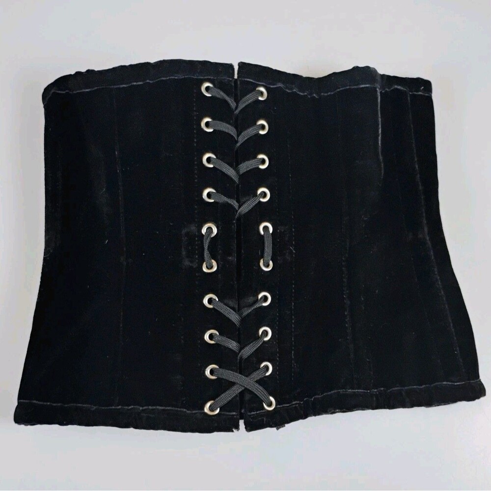 PLAYGIRL WHITE LABEL Under Bust Training Corset Steel Boned 22 Black Velvet